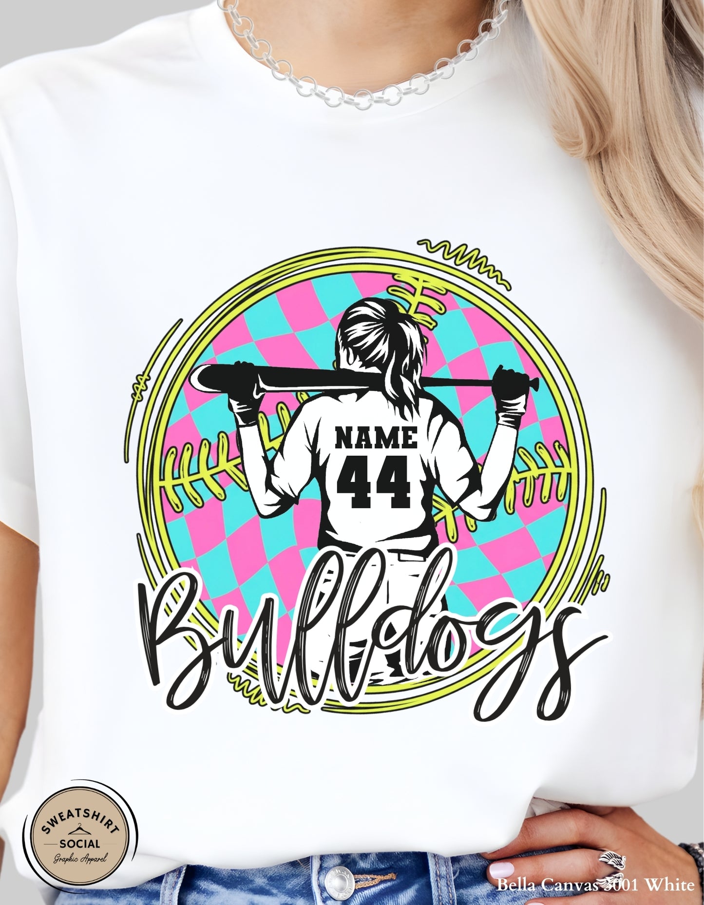 Custom Neon Check Softball Player Shirt or Tank – Personalized Name & Number Game Day Graphic (Adult Sizes S–2XL) (Copy)