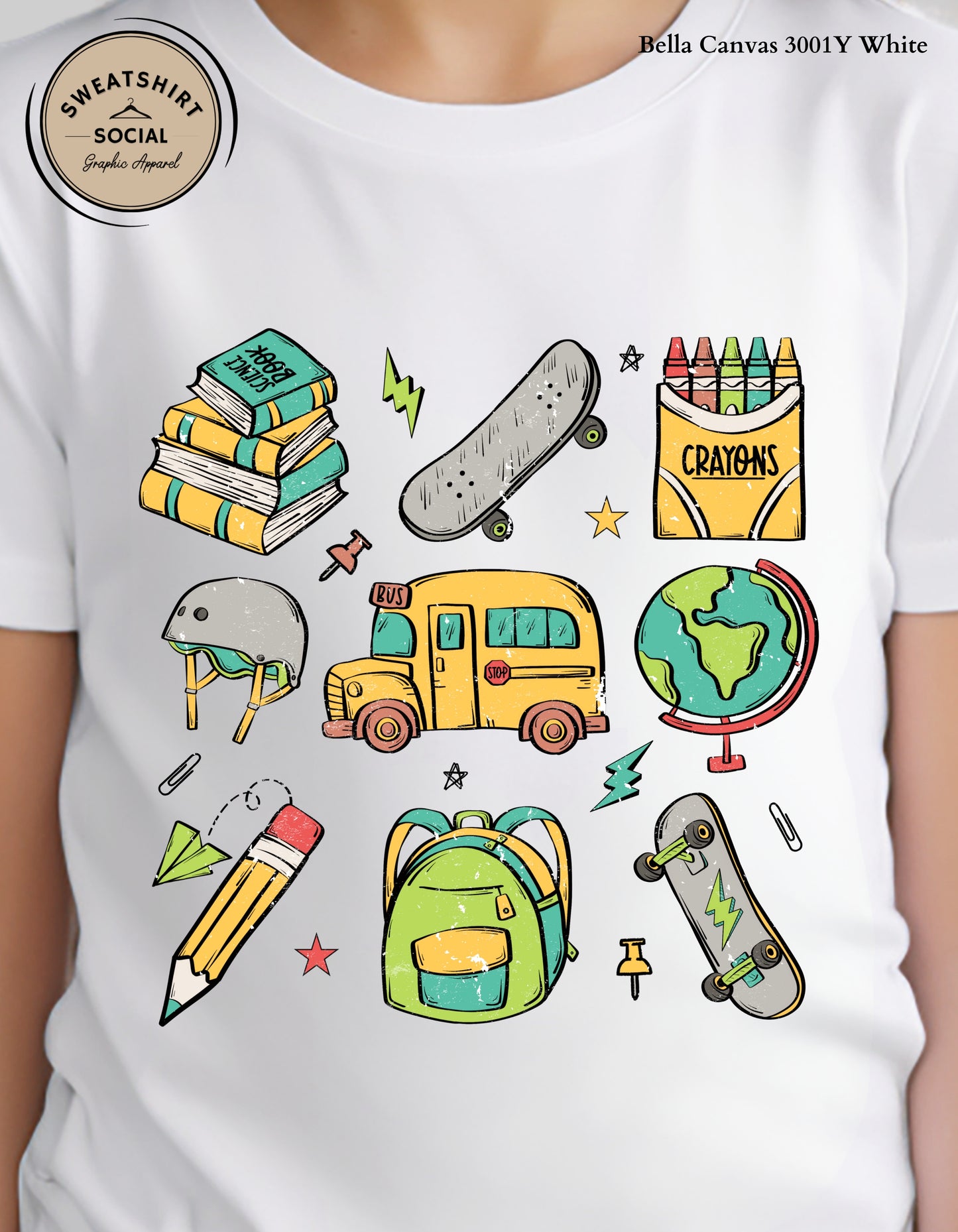 Skater School Supplies Shirt – Colorful Back to School Tee for Kids (Youth & Toddler Sizes)