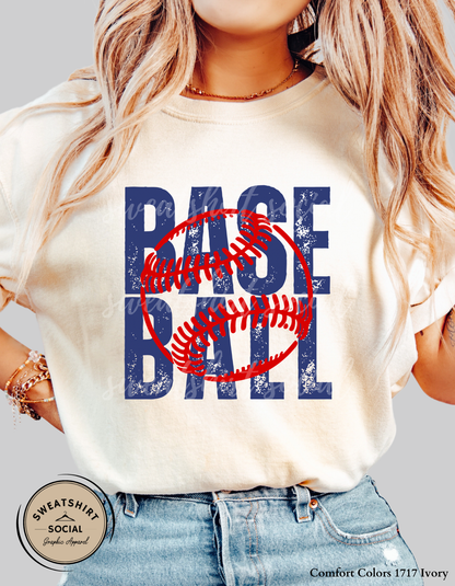 Baseball Graphic Shirt or Sweatshirt – Bold “Base Ball” Distressed Game Day Tee (Adult Sizes S–2XL)