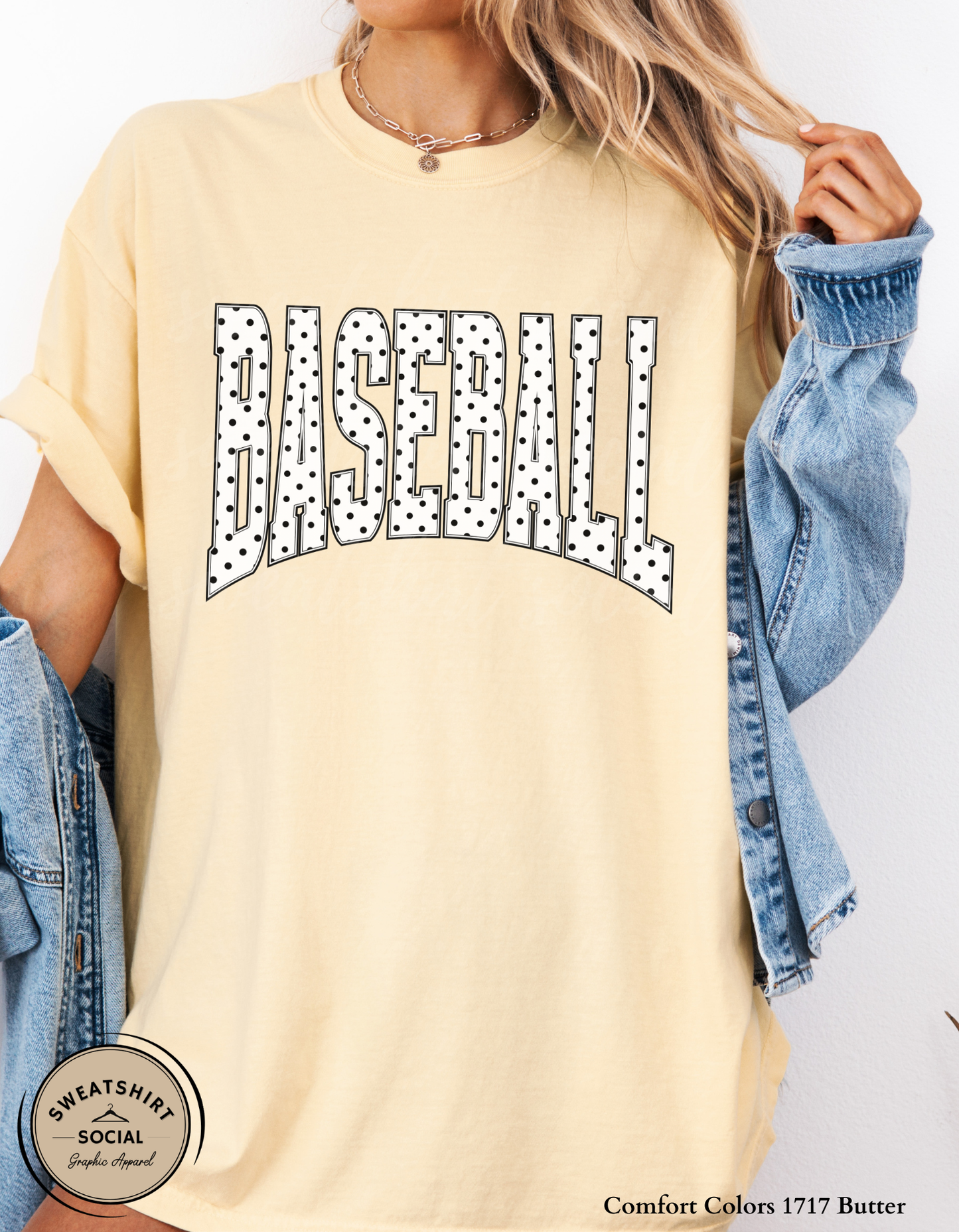 Baseball Polka Dot Graphic Shirt or Sweatshirt – Neutral Game Day Arch Tee (Adult Sizes S–2XL)