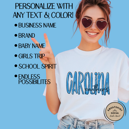 Custom Lettered Look Tee or Sweatshirt – Personalized Name, Team, or Phrase (Adult Sizes)