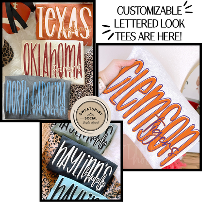 Kids Custom Lettered Look Tee or Sweatshirt – Personalized Name, Team, or Phrase (Toddler & Youth Sizes)