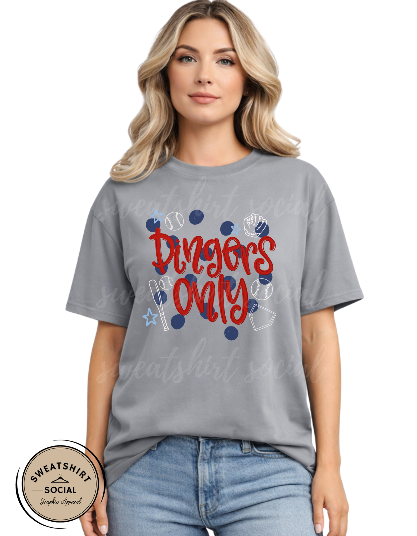 Dingers Only Baseball Shirt or Sweatshirt – Bold Game Day Graphic Tee for Baseball Moms & Fans (Adult Sizes S–2XL)