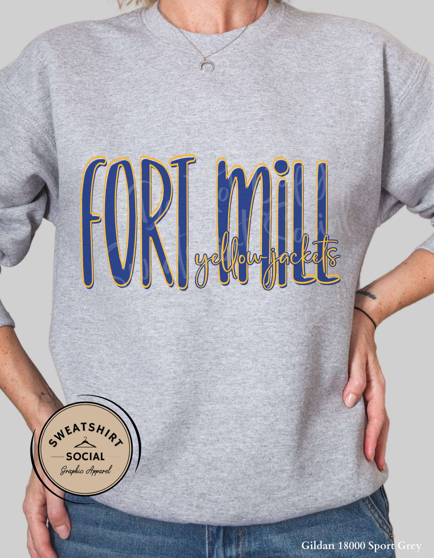 Fort Mill Yellow Jackets Lettered Look Tee or Sweatshirt – Blue & Yellow (Adult Sizes)