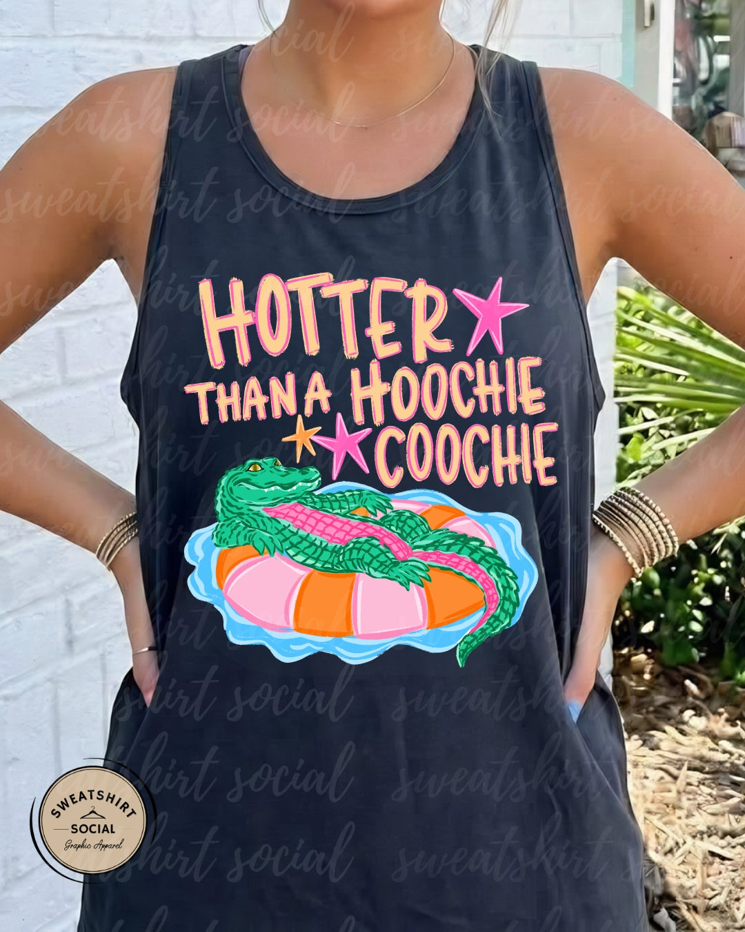 Hotter Than a Hoochie Coochie Graphic Shirt – Funny Summer Gator Tee or Tank (Adult Sizes S–2XL)