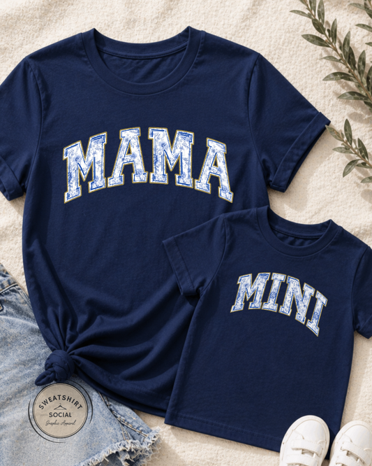 Mama & Mini Matching Shirts or Sweatshirts – Blue Toile Mommy and Me Outfits (Adult + Kids Sizes)