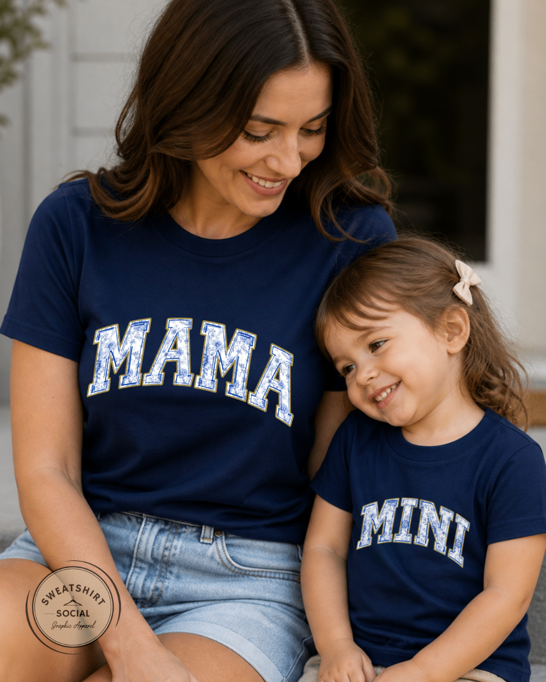 Mama & Mini Matching Shirts or Sweatshirts – Blue Toile Mommy and Me Outfits (Adult + Kids Sizes)