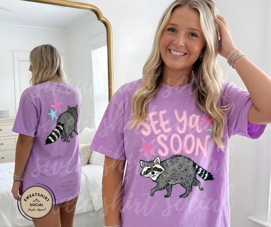 See Ya Soon Raccoon Graphic Shirt – Funny Retro Raccoon Tee or Sweatshirt (Adult Sizes S–2XL)