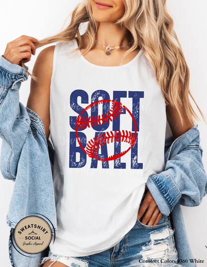 Softball Graphic Shirt or Sweatshirt – Bold “Soft Ball” Distressed Game Day Tee (Adult Sizes S–2XL)