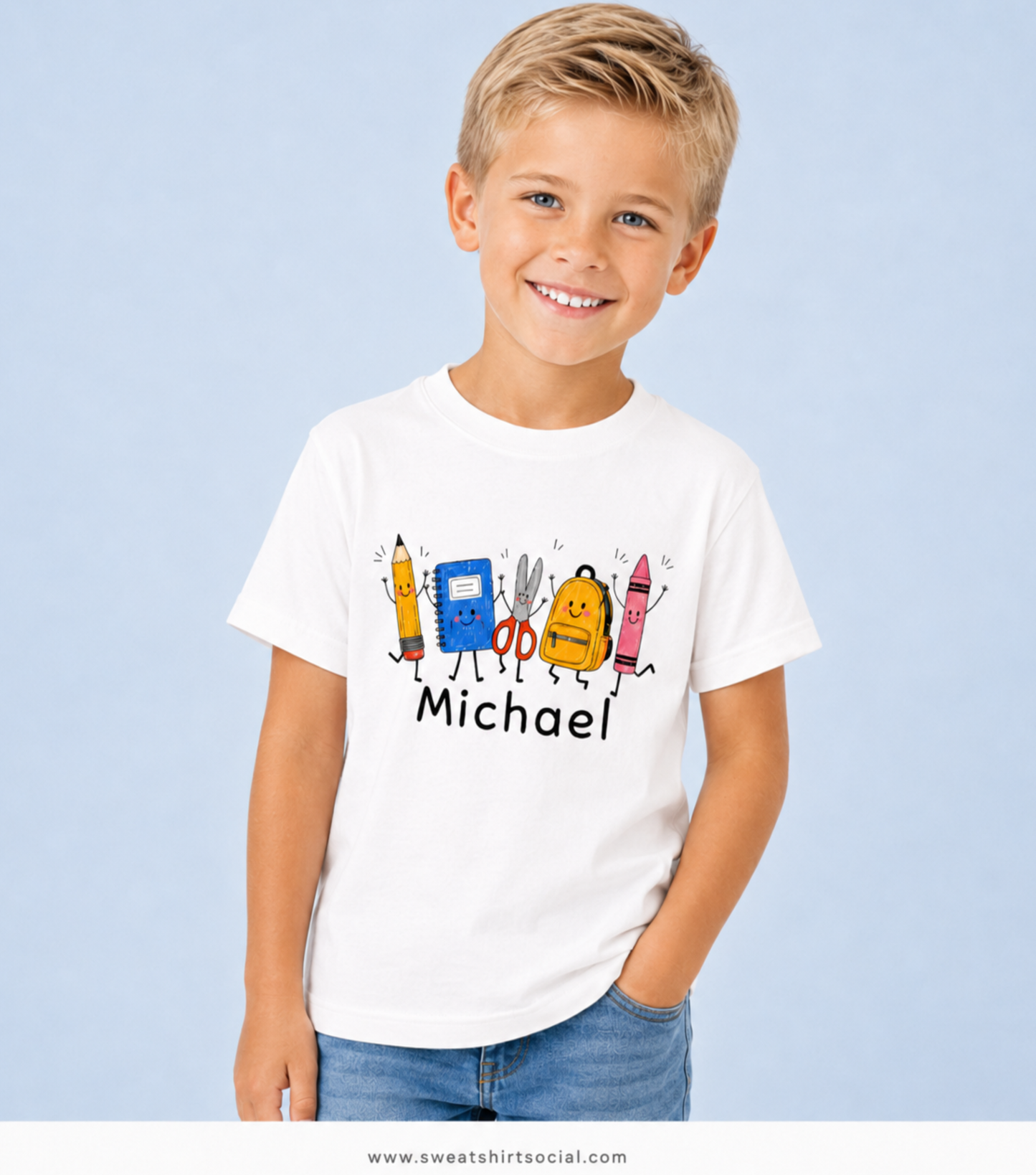 Custom School Supplies Kids Shirt – Personalized Back to School Tee with Your Text (Toddlers & Youth Sizes)