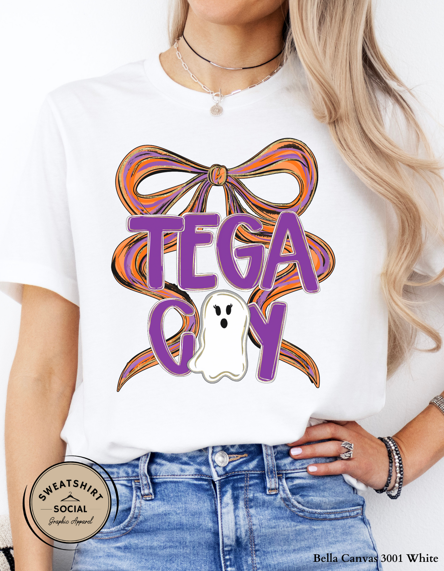Tega Cay Ghost Bow Halloween Shirt – Festive Hometown T-Shirt or Sweatshirt for Adults