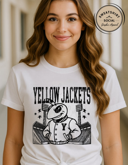 Yellow Jackets Mascot Tee or Sweatshirt – Vintage Letterman Style (Adult Sizes)