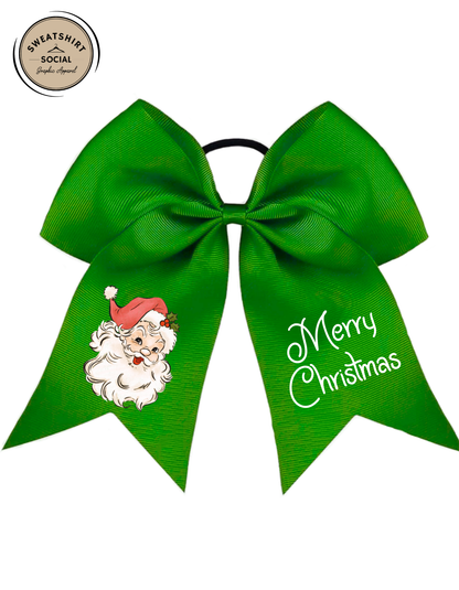 Christmas Santa Hair Bow – Green, Red, or White (DTF Printed Grosgrain, 8" Wide)