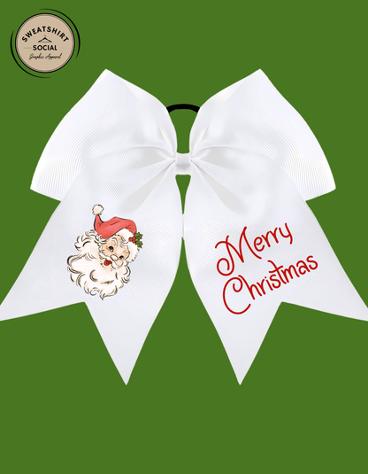 Christmas Santa Hair Bow – Green, Red, or White (DTF Printed Grosgrain, 8" Wide)