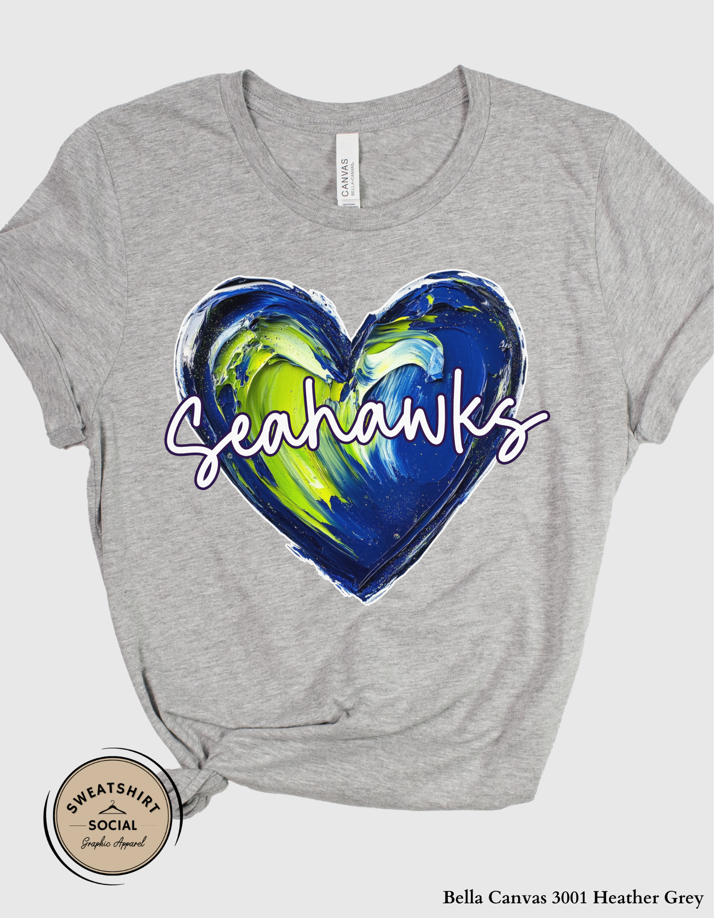 Seahawks Heart Spirit Shirt – Blue & Green Painted Love Design (Adult Sizes S–2XL)
