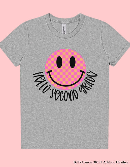 Pink Checkerboard Smile Grade Shirt for Kids – Back to School Tee (Pre-K to 5th Grade)