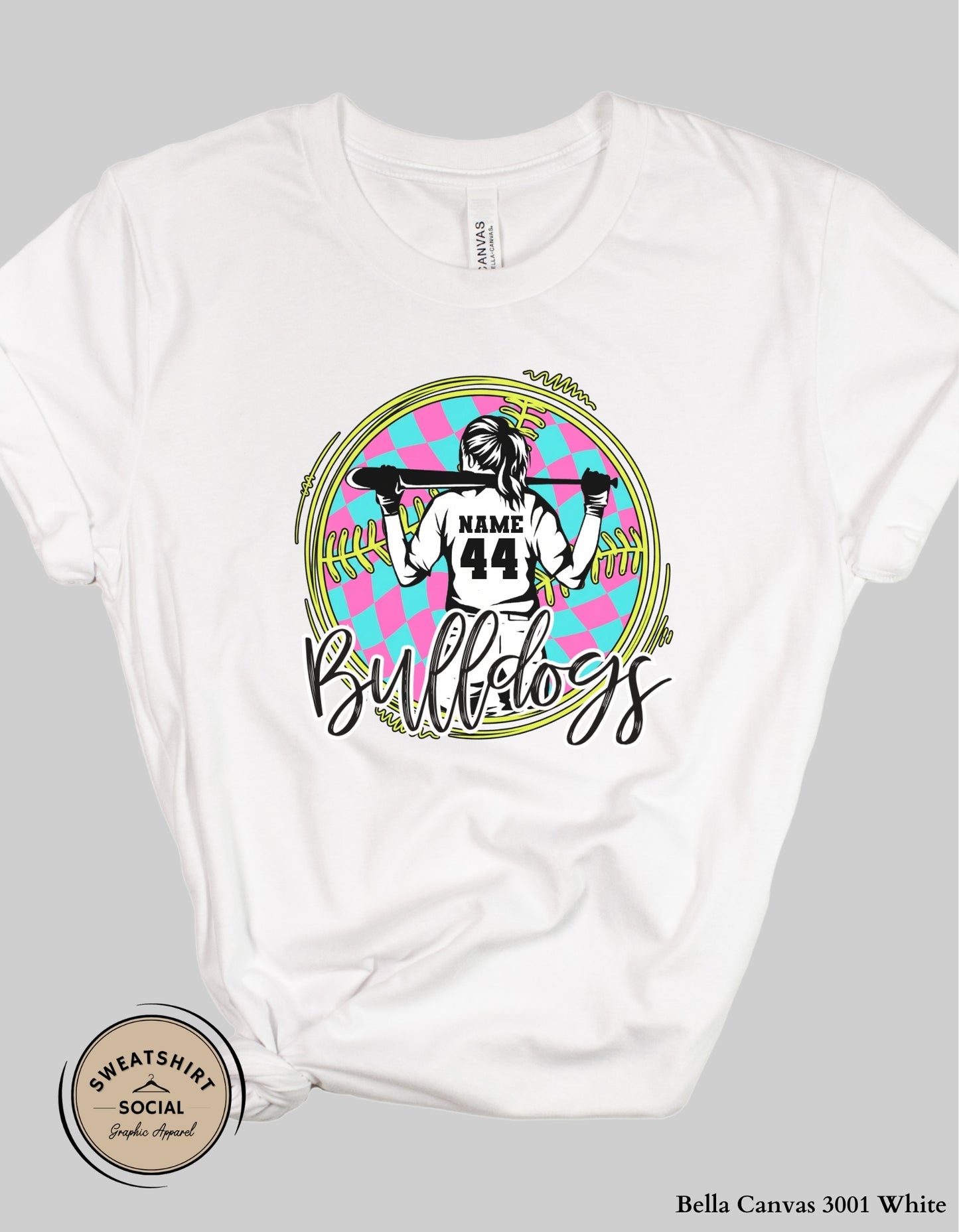 Custom Neon Check Softball Player Shirt or Tank – Personalized Name & Number Game Day Graphic (Adult Sizes S–2XL) (Copy)