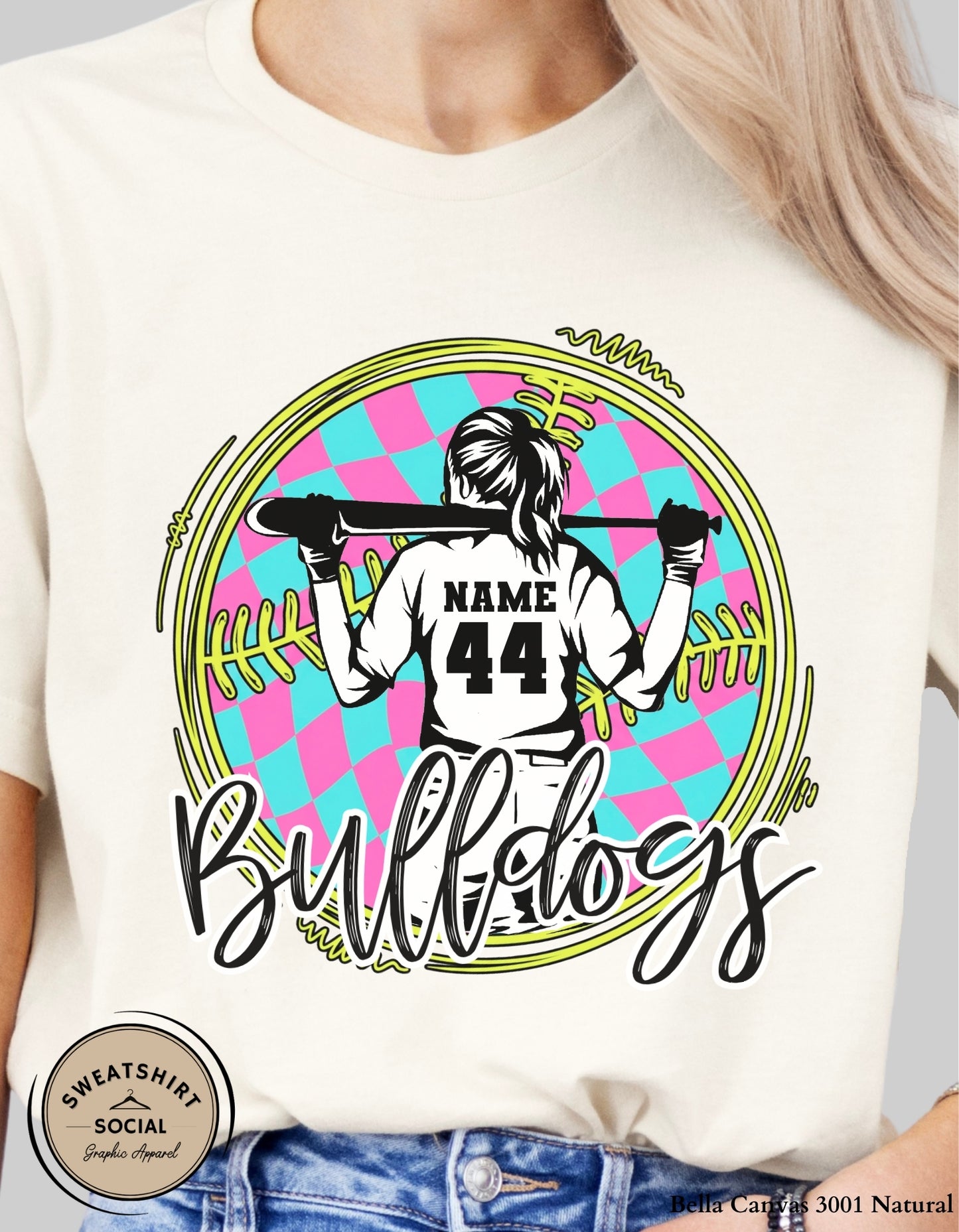 Custom Neon Check Softball Player Shirt or Tank – Personalized Name & Number Game Day Graphic (Adult Sizes S–2XL) (Copy)