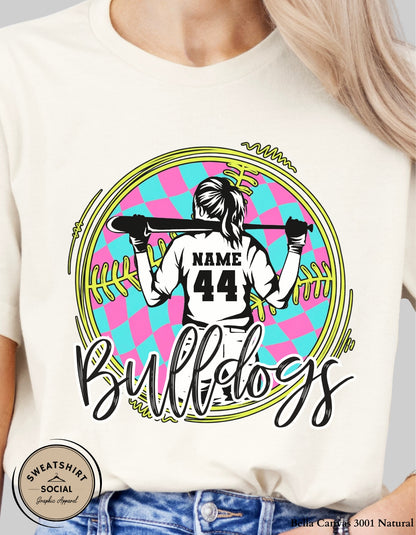 Custom Neon Check Softball Player Shirt or Tank – Personalized Name & Number Game Day Graphic (Adult Sizes S–2XL) (Copy)