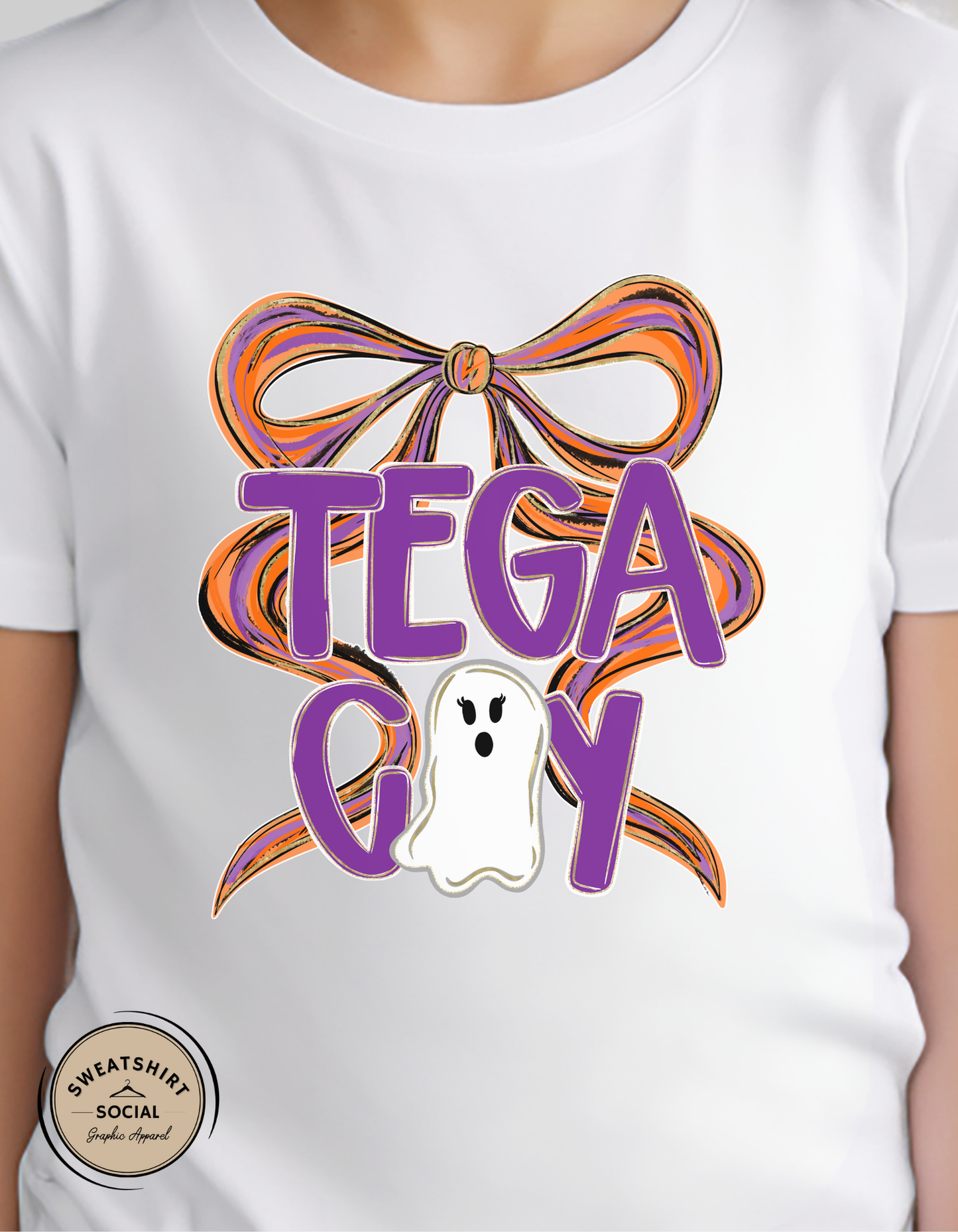 Kids Tega Cay Ghost Bow Halloween Shirt – Festive Hometown T-Shirt or Sweatshirt (Toddler & Youth) (Infant, Toddler, Youth) (Copy)