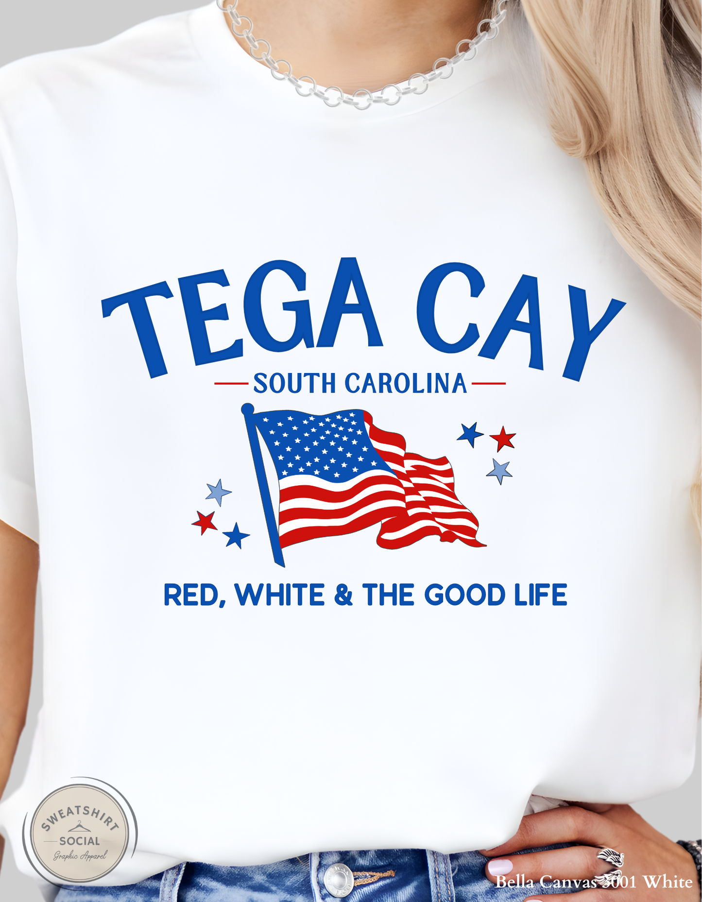 Tega Cay Red, White & The Good Life Patriotic Graphic Tee – South Carolina Fourth of July Shirt, Local Lake Life Americana Tee (Adult Sizes S–2XL)