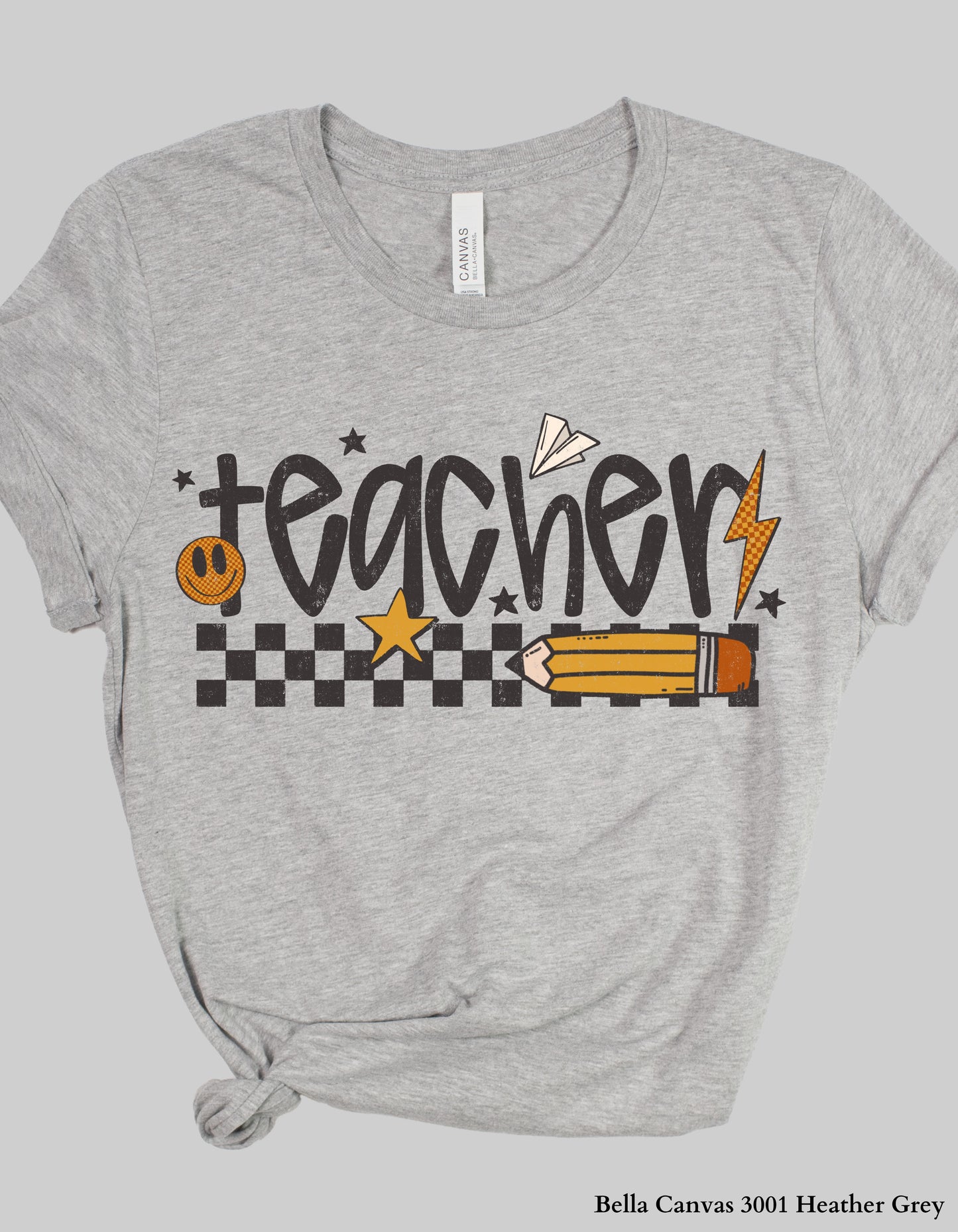 Vintage Teacher Shirt or Sweatshirt – Retro Checkered Pencil Design (Unisex Fit for Back to School)