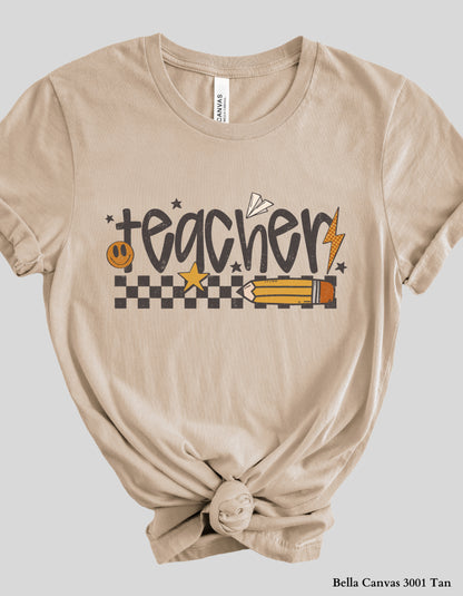 Vintage Teacher Shirt or Sweatshirt – Retro Checkered Pencil Design (Unisex Fit for Back to School)