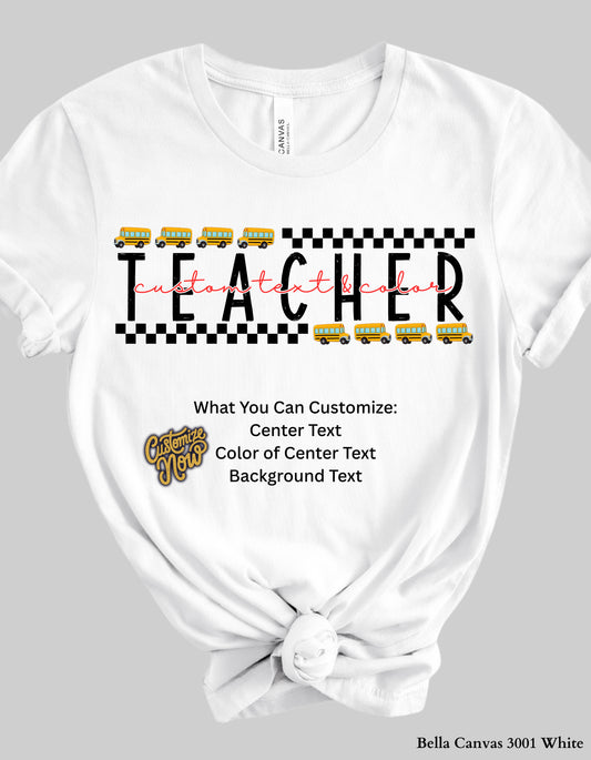 Custom Teacher Shirt – School Bus Design Tee or Sweatshirt (Adult Sizes, Back to School Staff Gift)