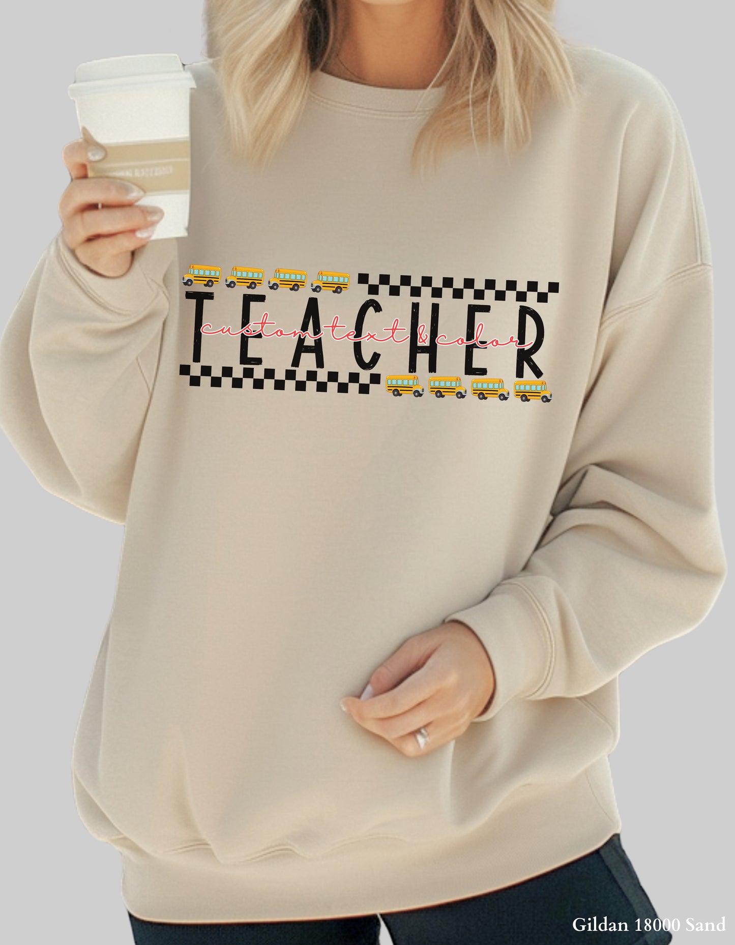 Custom Teacher Shirt – School Bus Design Tee or Sweatshirt (Adult Sizes, Back to School Staff Gift)