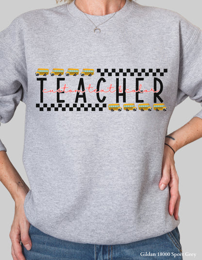 Custom Teacher Shirt – School Bus Design Tee or Sweatshirt (Adult Sizes, Back to School Staff Gift)