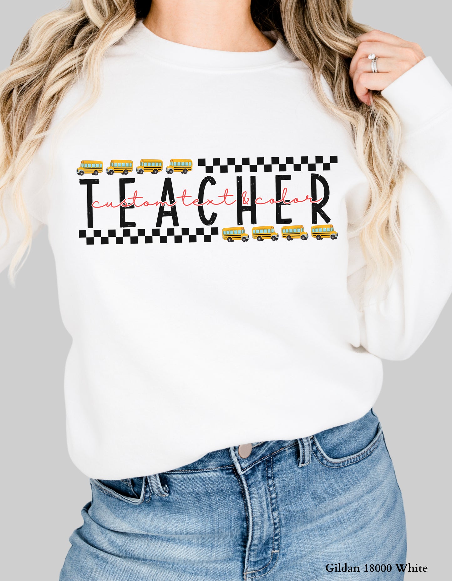 Custom Teacher Shirt – School Bus Design Tee or Sweatshirt (Adult Sizes, Back to School Staff Gift)