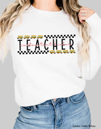 Custom Teacher Shirt – School Bus Design Tee or Sweatshirt (Adult Sizes, Back to School Staff Gift)