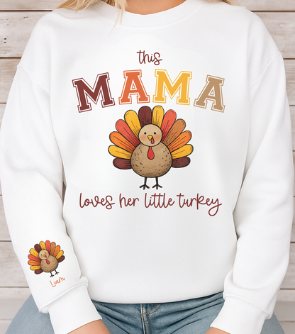 Custom Text “This ___ Loves Her Little Turkeys” Shirt – Personalized Thanksgiving Family Tee (Adult Sizes S–2XL)