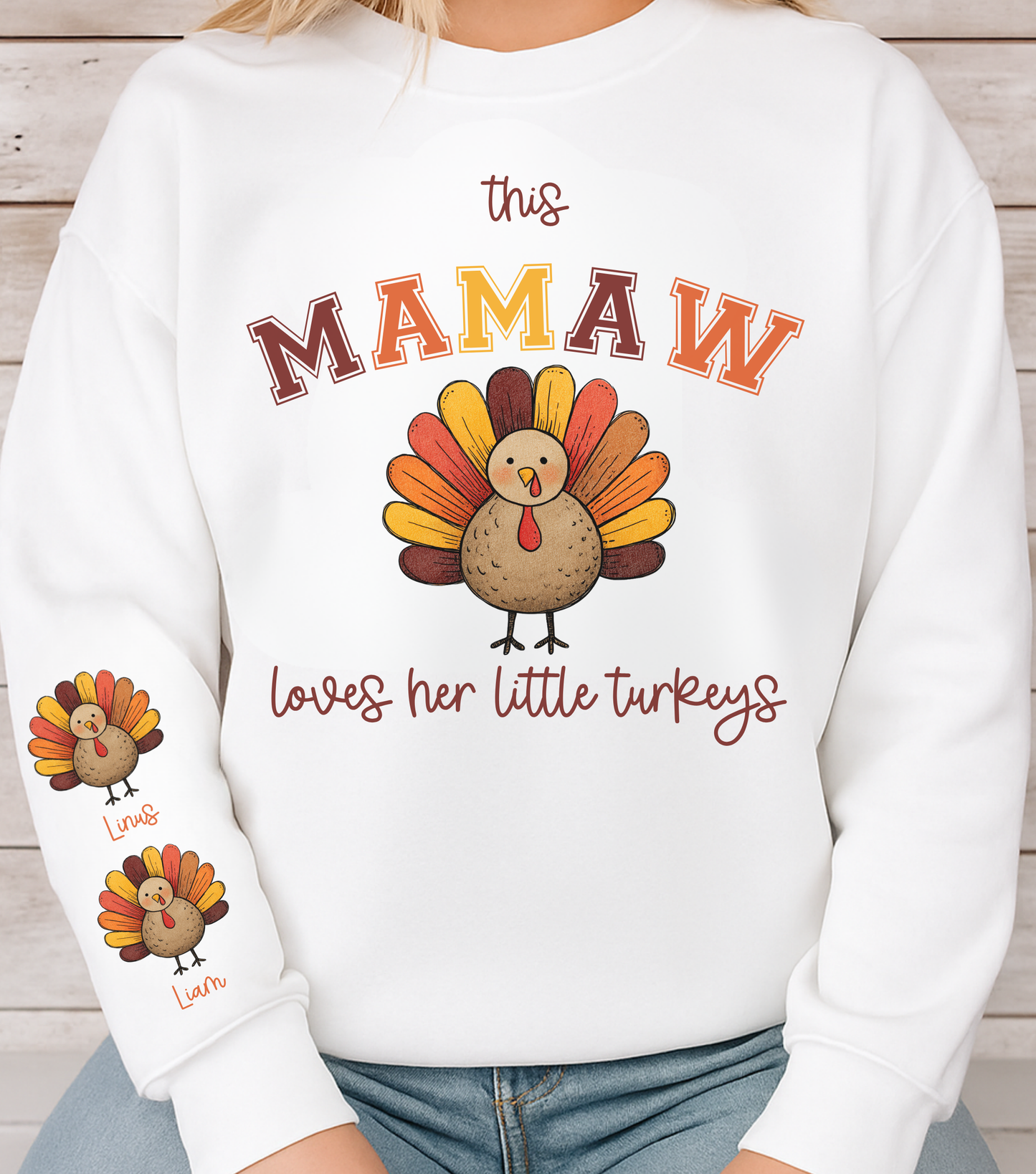 Custom Text “This ___ Loves Her Little Turkeys” Shirt – Personalized Thanksgiving Family Tee (Adult Sizes S–2XL)