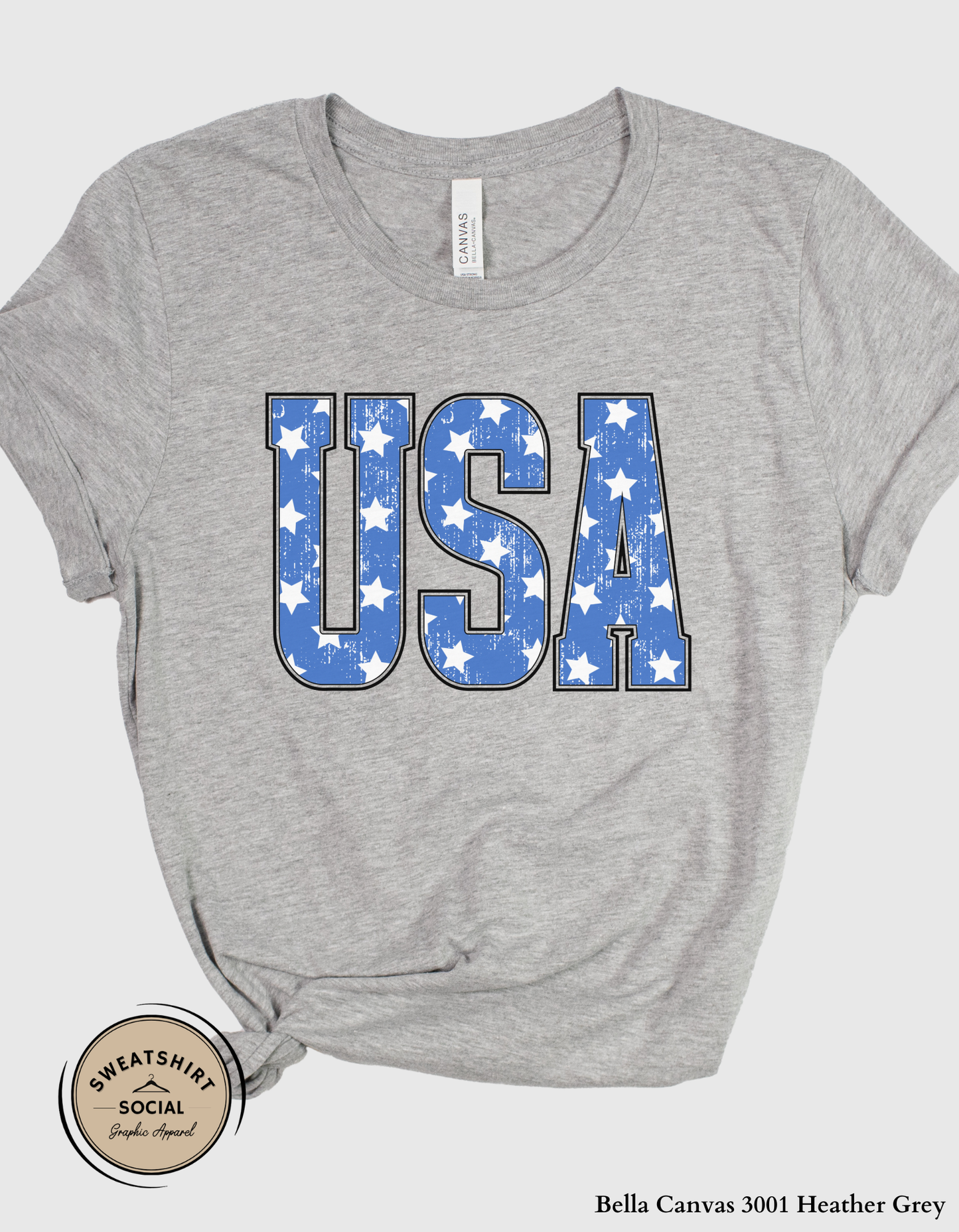 USA Stars Patriotic Graphic Tee – Vintage Americana Fourth of July Shirt, Distressed USA Lettering Summer Tee (Adult Sizes S–2XL)
