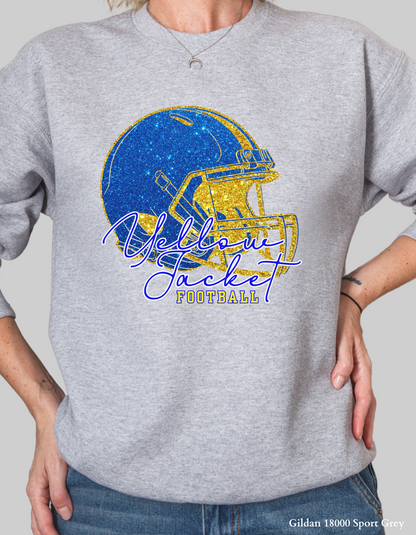 Fort Mill Yellow Jacket Football Shirt – Faux Glitter Helmet Design (Game Day Spirit T-Shirt or Sweatshirt)