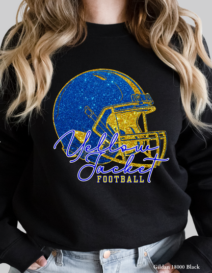 Fort Mill Yellow Jacket Football Shirt – Faux Glitter Helmet Design (Game Day Spirit T-Shirt or Sweatshirt)