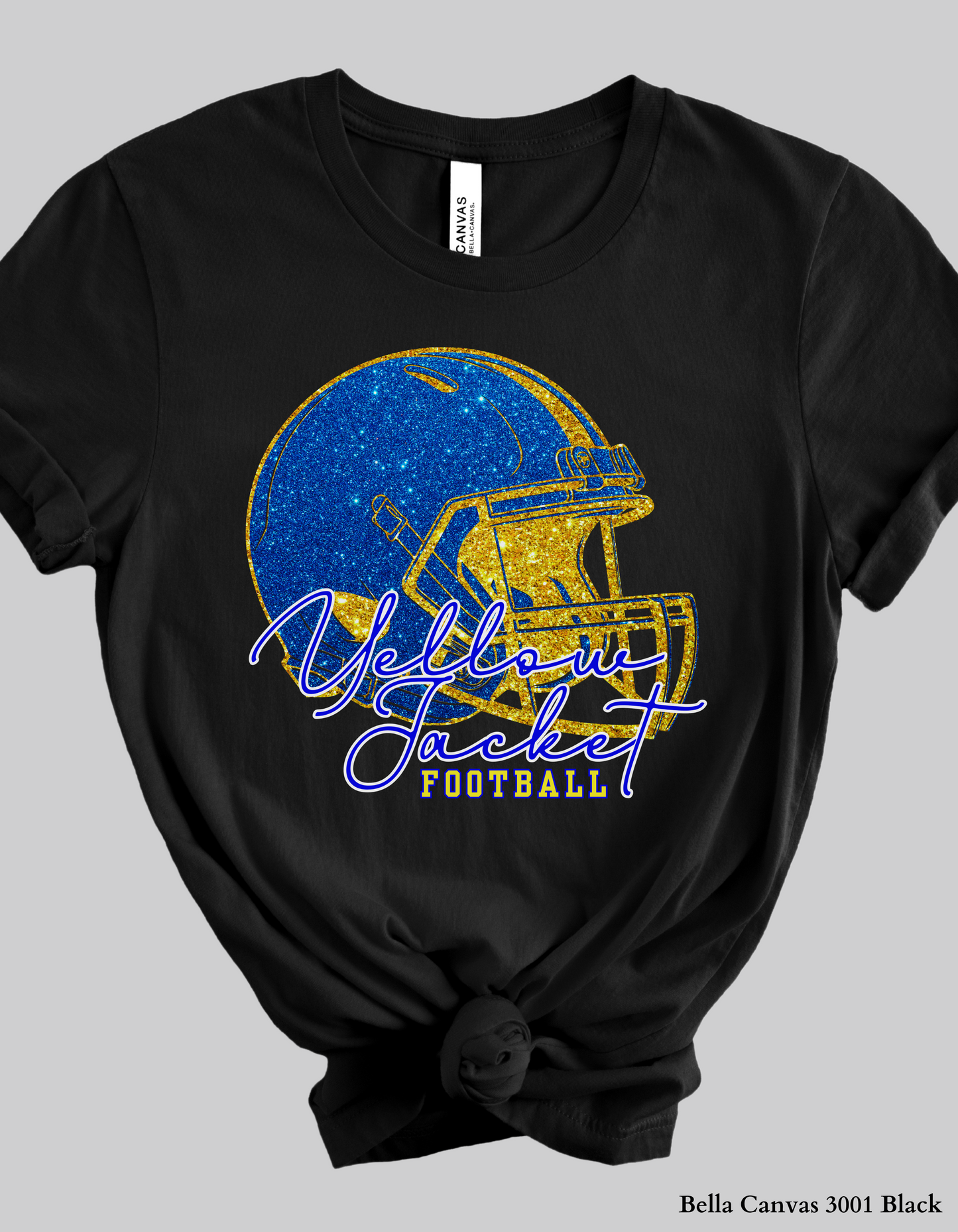 Fort Mill Yellow Jacket Football Shirt – Faux Glitter Helmet Design (Game Day Spirit T-Shirt or Sweatshirt)