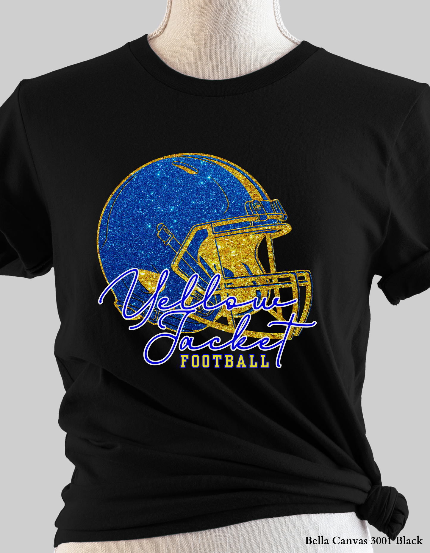 Fort Mill Yellow Jacket Football Shirt – Faux Glitter Helmet Design (Game Day Spirit T-Shirt or Sweatshirt)