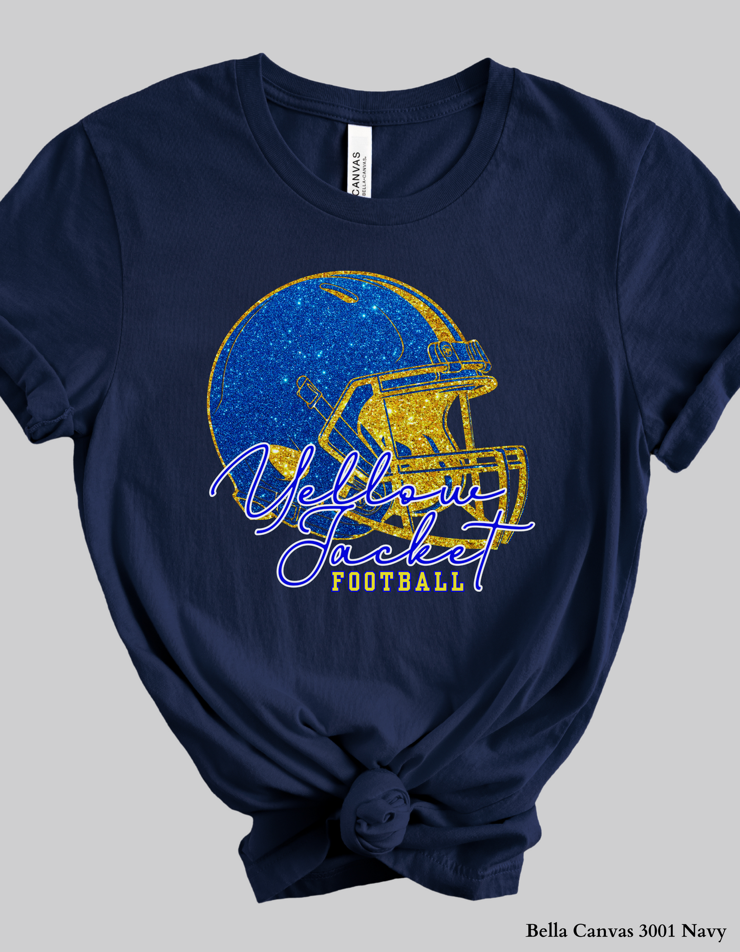 Fort Mill Yellow Jacket Football Shirt – Faux Glitter Helmet Design (Game Day Spirit T-Shirt or Sweatshirt)