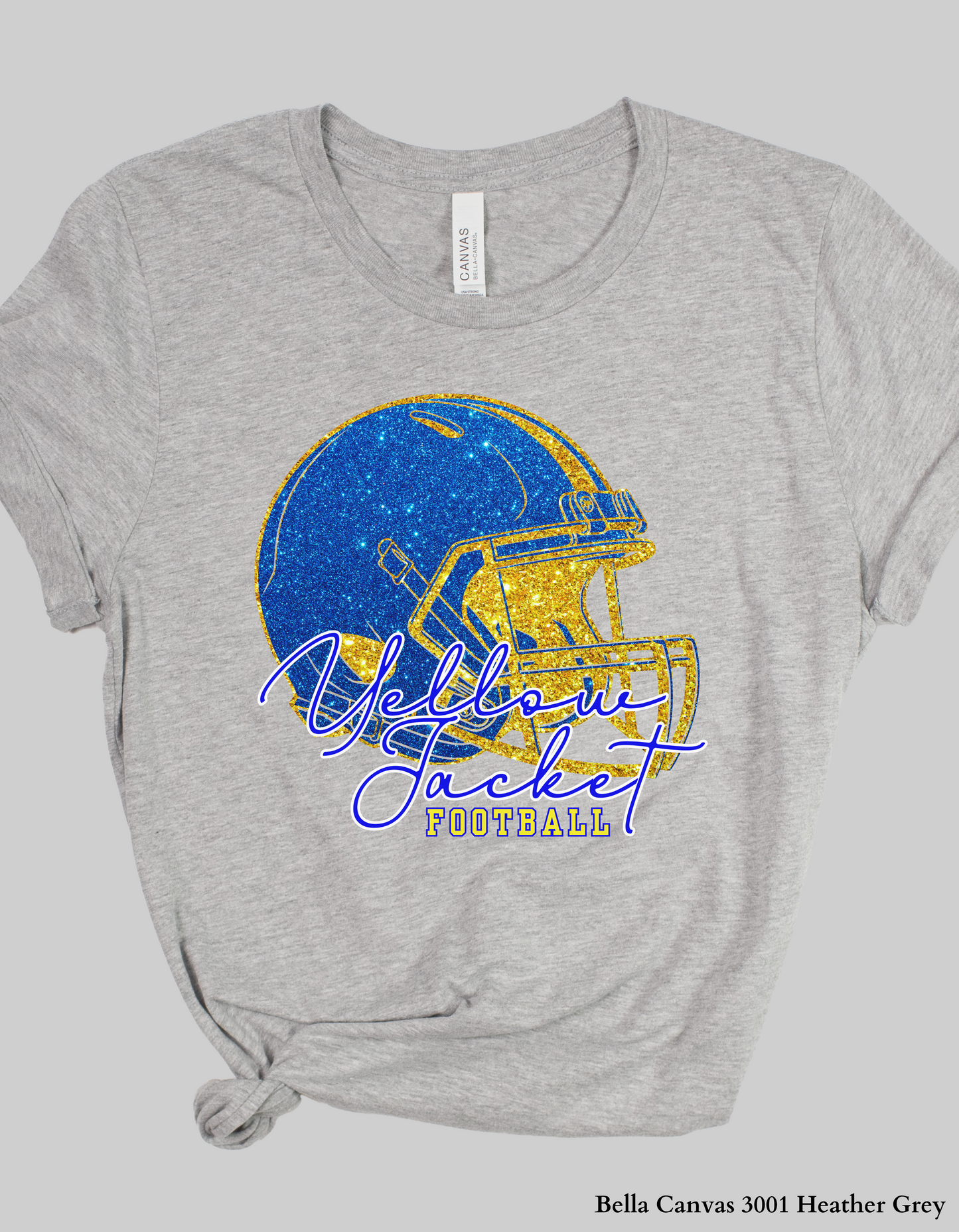 Fort Mill Yellow Jacket Football Shirt – Faux Glitter Helmet Design (Game Day Spirit T-Shirt or Sweatshirt)