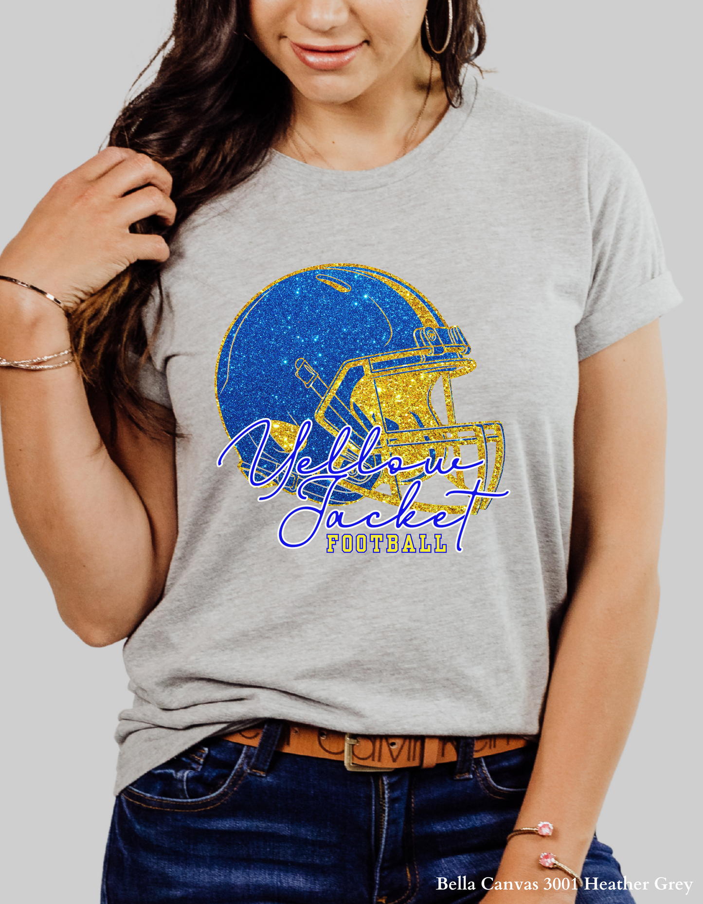 Fort Mill Yellow Jacket Football Shirt – Faux Glitter Helmet Design (Game Day Spirit T-Shirt or Sweatshirt)