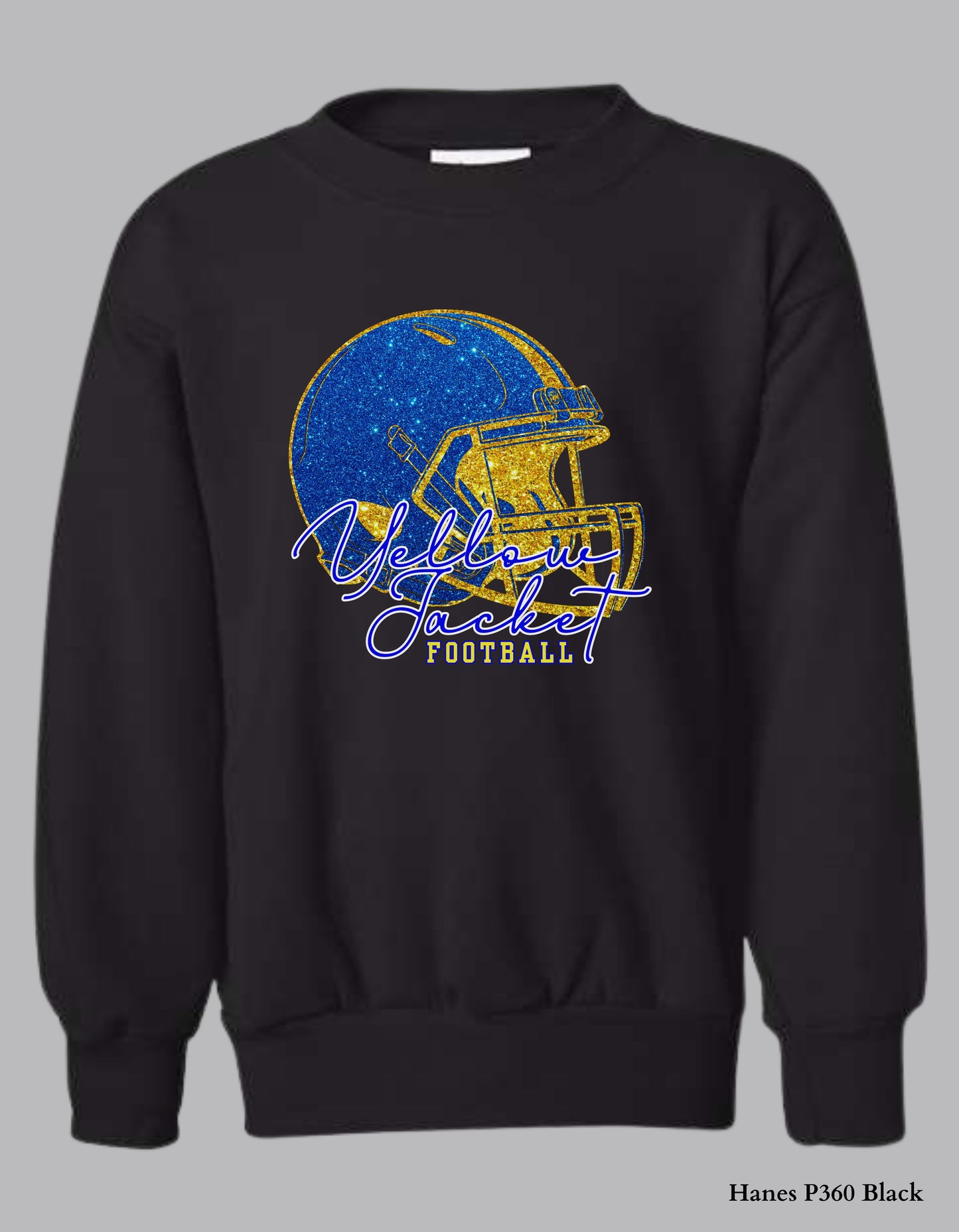 Kids Fort Mill Yellow Jacket Football Shirt – Faux Glitter Helmet Design (Infant, Toddler, and Youth Game Day Top)