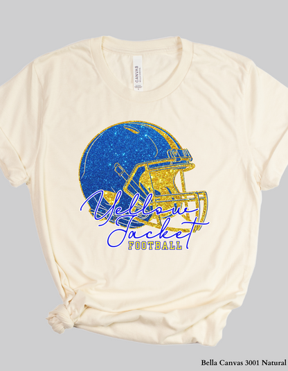 Fort Mill Yellow Jacket Football Shirt – Faux Glitter Helmet Design (Game Day Spirit T-Shirt or Sweatshirt)