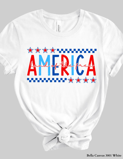 America – Land of the Free Shirt or Tank (Adult Sizes) | Patriotic Red, White & Blue Tee