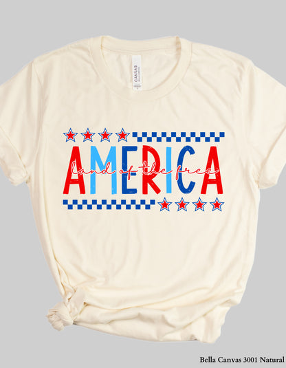 America – Land of the Free Shirt or Tank (Adult Sizes) | Patriotic Red, White & Blue Tee
