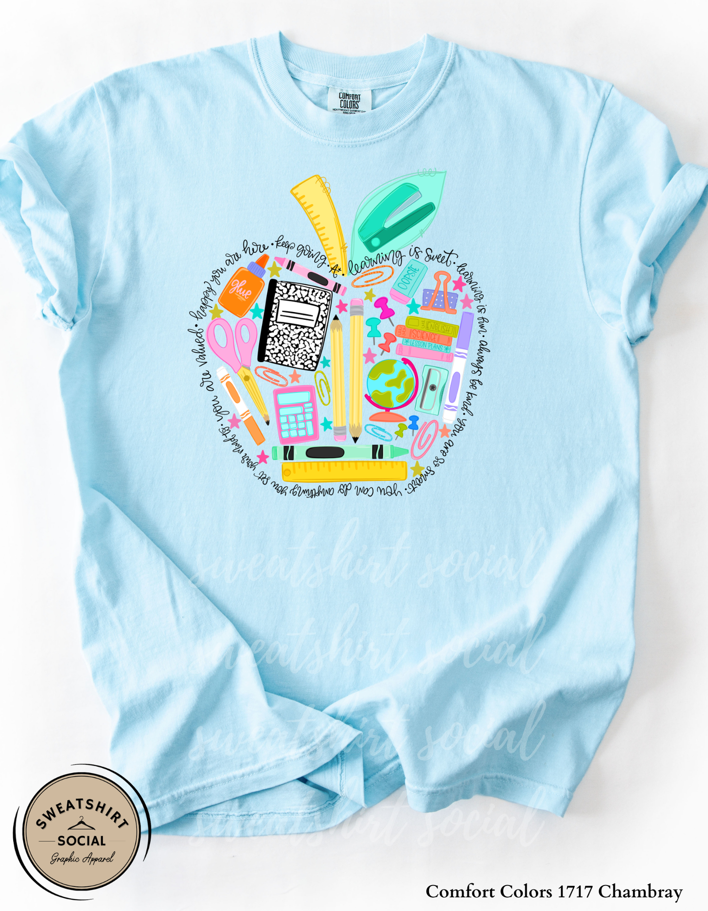 Teacher School Supplies Graphic Tee – Colorful Back to School Shirt (Adult Sizes S–3XL)