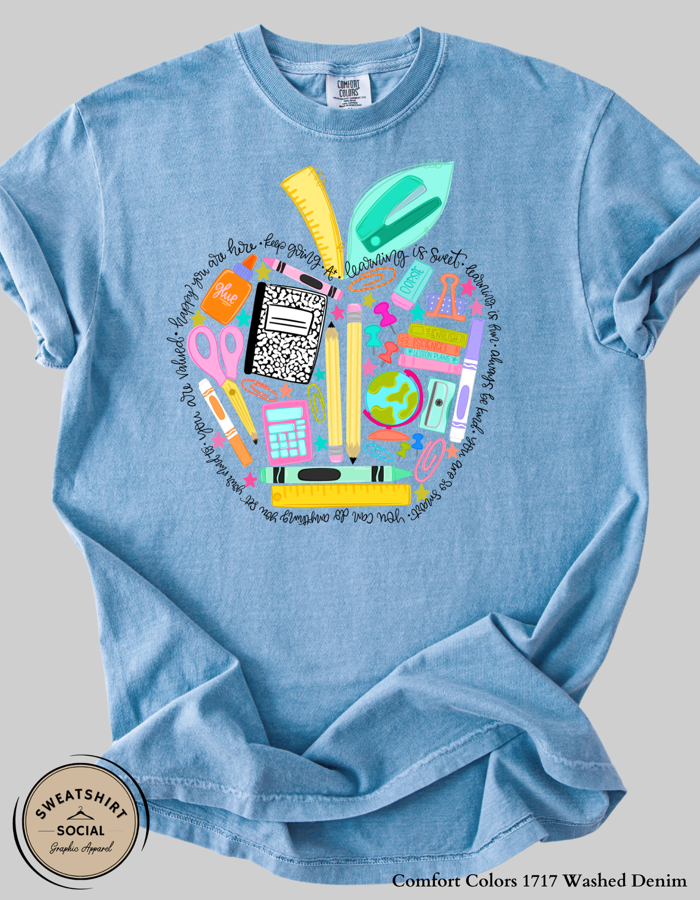 Teacher School Supplies Graphic Tee – Colorful Back to School Shirt (Adult Sizes S–3XL)