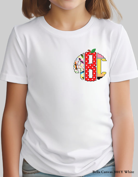 Custom ABC Pocket Monogram Shirt – Personalized Kids Back to School Design (Youth & Toddler Sizes)