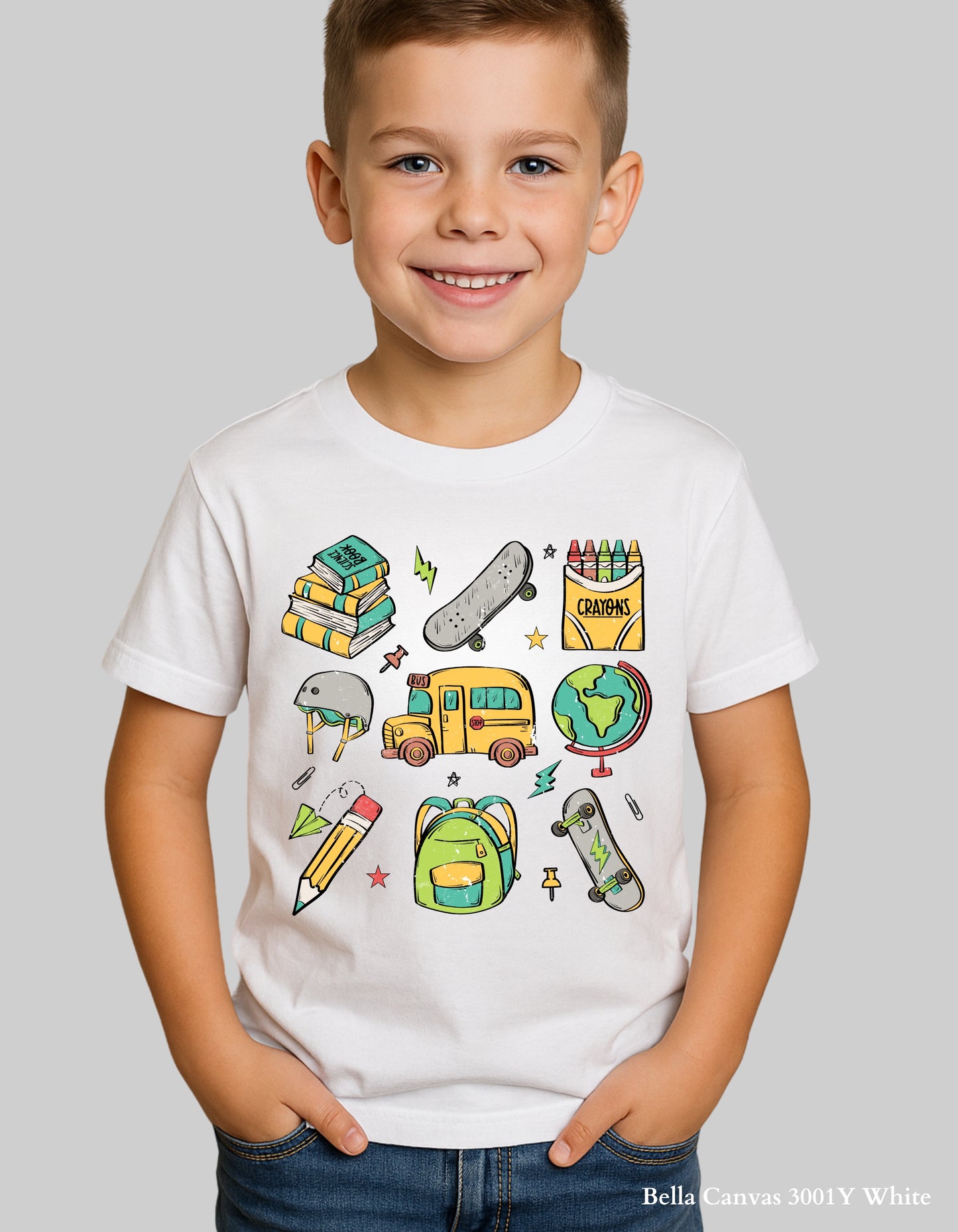 Skater School Supplies Shirt – Colorful Back to School Tee for Kids (Youth & Toddler Sizes)